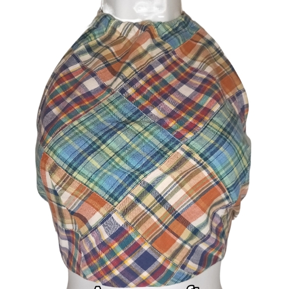 Patchwork Plaid Tie-Back Halter Top - Picture 1 of 5